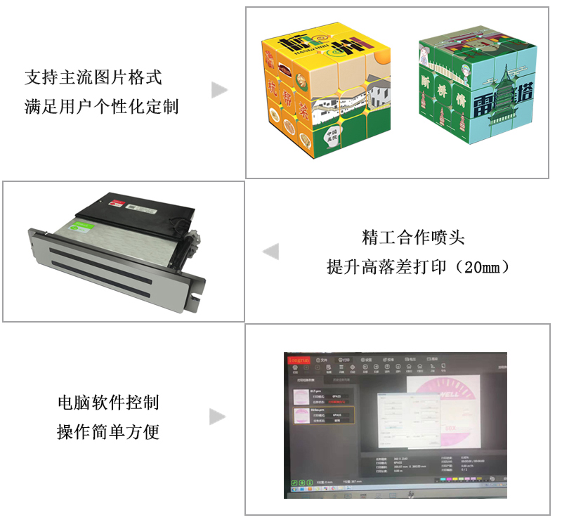 支持主流圖片格式，滿足用戶個(gè)性化定制，精工合作噴頭，提升高落差打印，電腦軟件控制，操作簡(jiǎn)單方便